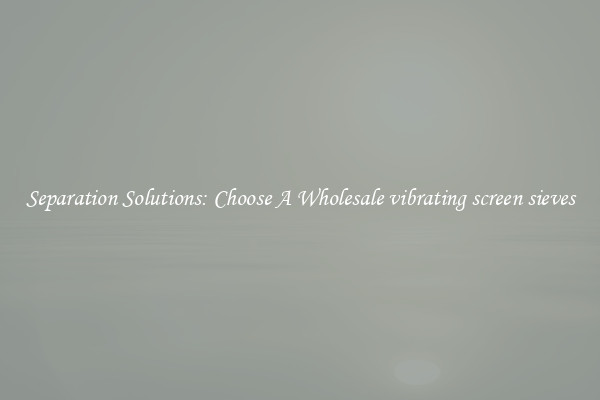 Separation Solutions: Choose A Wholesale vibrating screen sieves